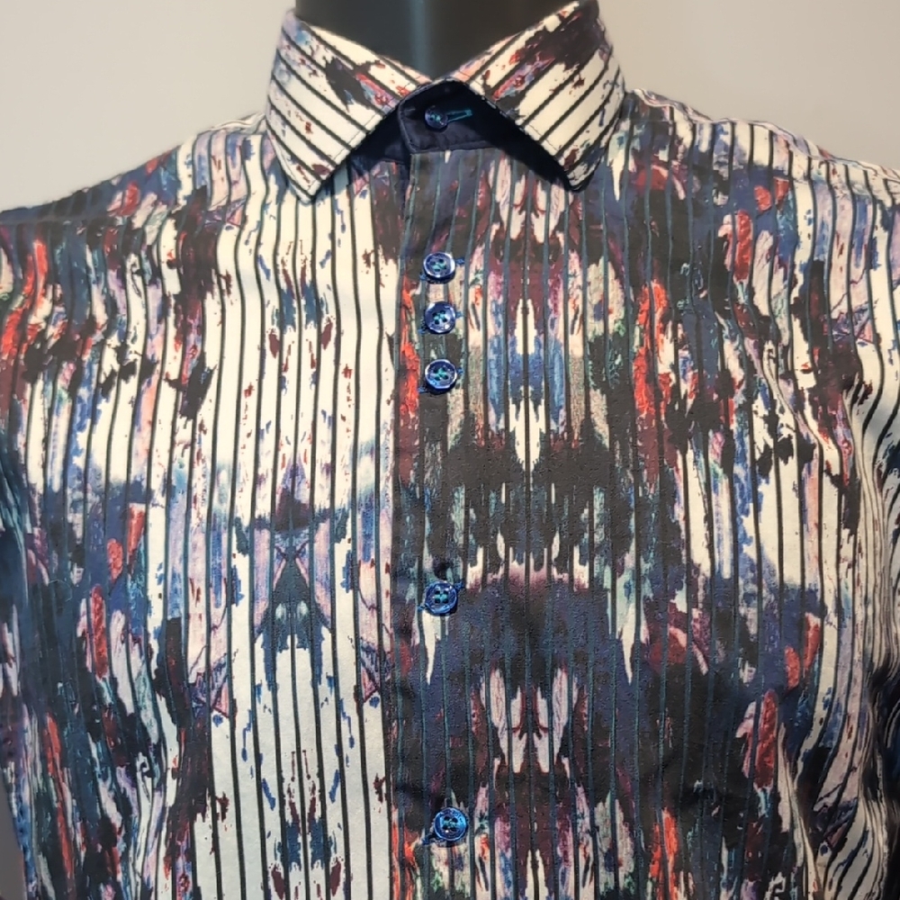 Au Noir Paint Splash Stripe Button Front Shirt